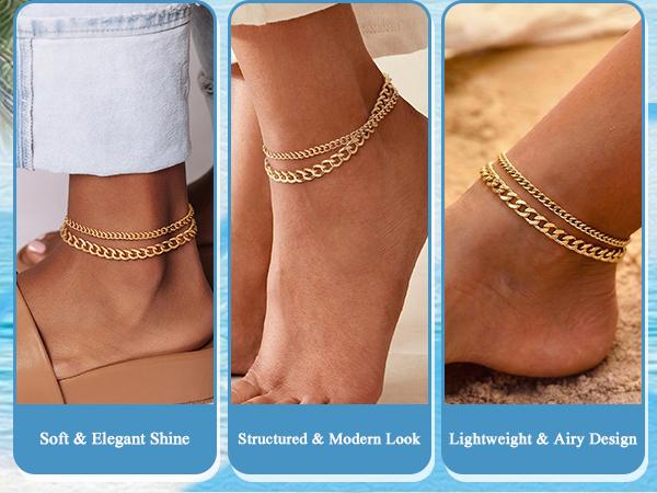 TEWIKY Ankle Bracelets For Women Waterproof Chunky Cuban Link Chain Trendy Large Layer Anklet Set Jewelry Gift for fashion For Summer Jewellery dealsforyoudays Jewlery anklet For Valentine's Day gifts