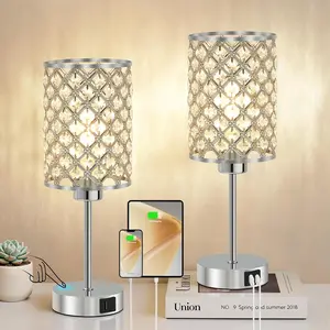 Set of 2    Table Lamps for Bedroom, Dimmable Modern Bedside Lamps with USB-C & USB-A Ports, Nightstand Desk Lamps for Living Room &  Office - Bulbs Included
