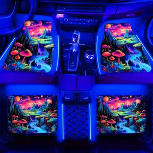 Mushroom Road Pattern Car Floor Mat, 4 Counts Water-absorbent & Non-slip Carpet, Universal Car Interior Protective Decoration Mat, Car Accessories