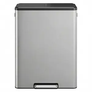 60L/16 Gallon Dual Compartment Step with Silent-Close Lid – Stainless Recycling Bin for, Office, Living Room – Odor & Pet-