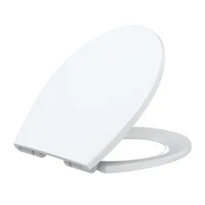 Soft close toilet seat, universal fit for elongated and round toilets with quick fix fittings, tight bumpers and potty training seat