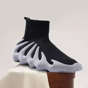 [Lightweight Slip-On Sneakers] Ultra-Sock Knit Men's Slip-On Sneakers |   Breathable Lightweight Mid-Top Casual Walking Shoes with Pointed Toe, All-Season Comfort for Hiking, Running & Daily Wear, Cushioned EVA Insole