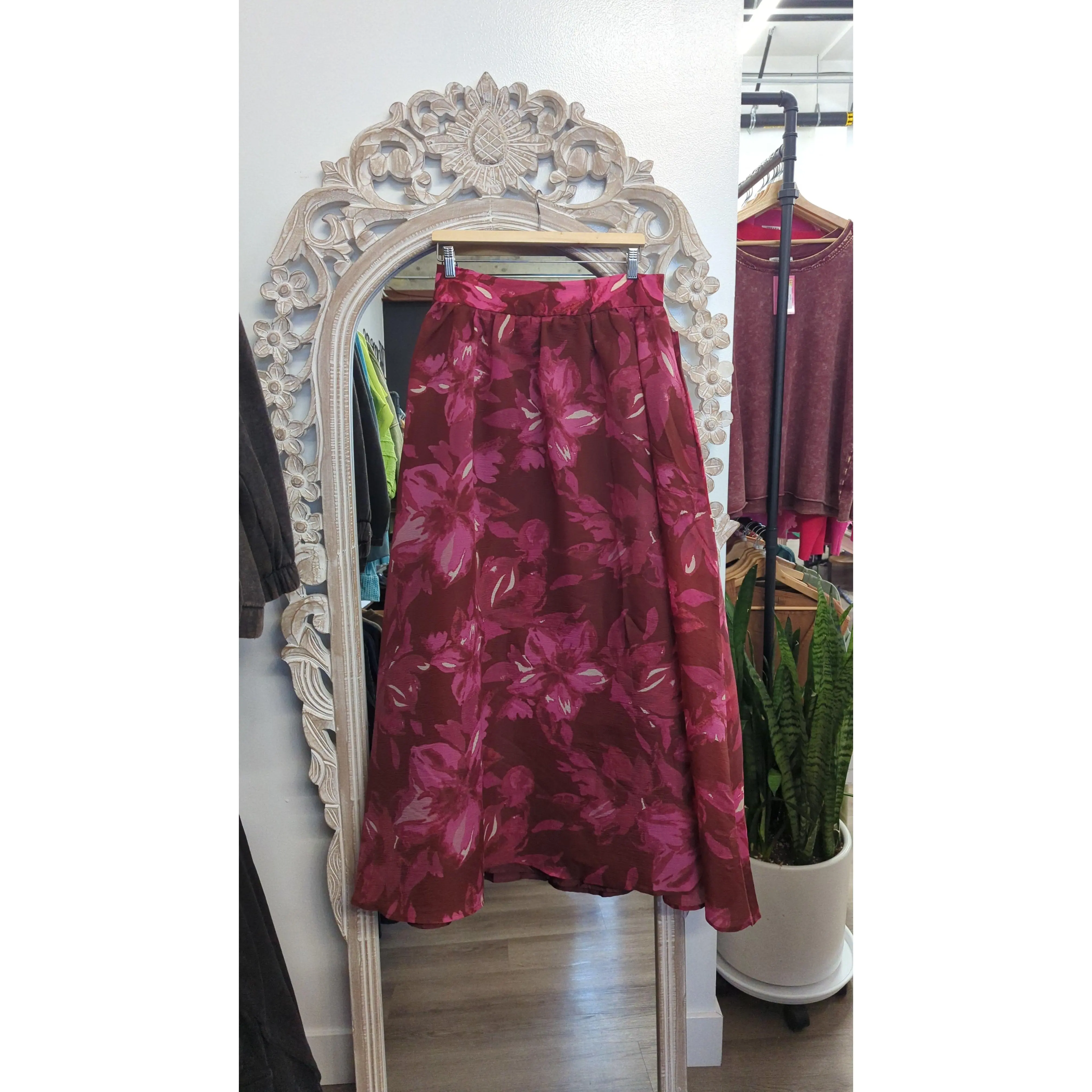 Flying Tomato Burgundy Floral Skirt