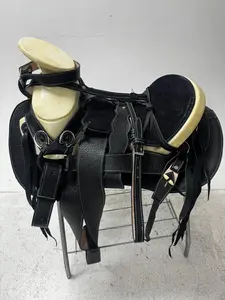 Charro Saddle – All Black Leather with Suede Seat (15.5”) “El Sombra”