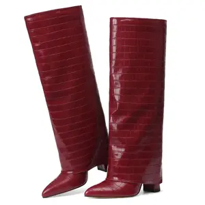 EROCALL Women's Slouchy Knee High Boots - Black, Pointed Toe, Fold Over, Chunky, Shark Boots,Knee High Boots Women Fold Over Knee High Boots Chunky High Heels Long Boots Zipper Pointed Toe Tall Boots