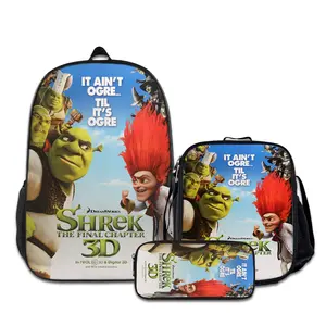 Shrek-3PCS Backpacks for Girls Set, Cute School Backpack for Girls Boys with Lunch Box and Pencil Case, Aesthetic Bookbag for Teens, Lightweight Classic Backpack for Travel, Work, Picnic A-0715