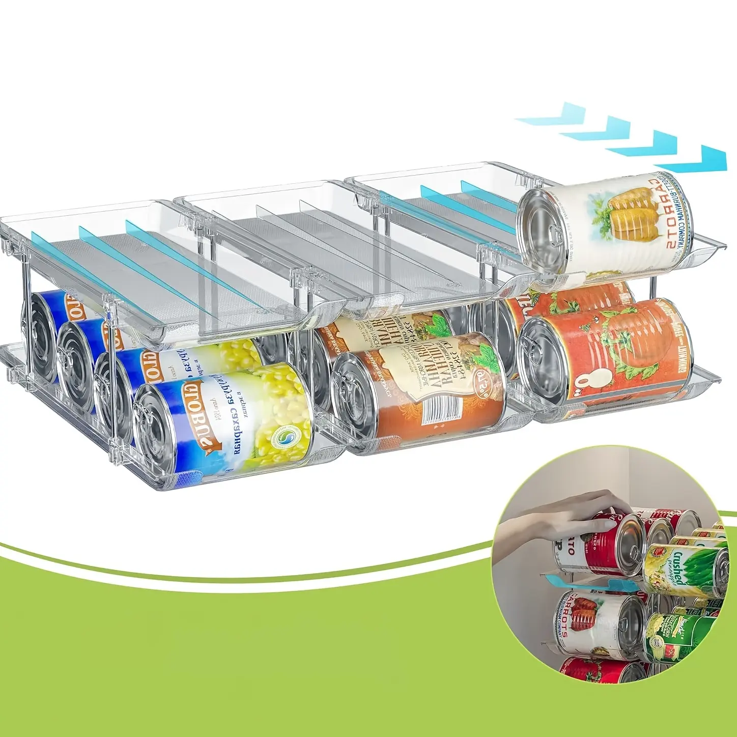 3 Tiers Can Organizer For Pantry, 2+1 Can Storage Organizer Pantry, Soda Can Organizer For Fridge Cans Rack Automatic Rolling Stackable Canned Food Organizer For Fridge Holds Cans, Fits Soda And Can, Clear