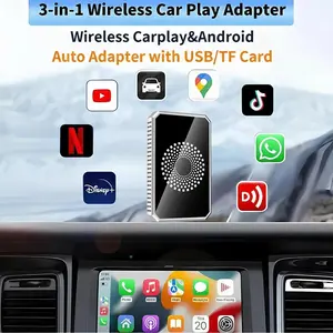 Wireless Carplay Adapter for Netflix Youtube Tiktok Google Play Mirror Screen Streaming, Essential for Car Owners, 3-In-1 Wireless Compatibility