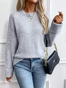 USEEN Women's 2026 New Basic Long-Sleeve Loose Fit Round Neck Sweater - Chic Minimalist Drop-Shoulder Solid Knit Top for Casual Fashion Daily & Outdoor Occasions