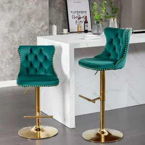 SOIYELIFE Furniture,Golden Swivel Velvet Barstools Adjusatb Seat Height from 25-33 Inch, Modern Upholstered Bar Stools with Backs Comfortab Tufted for Pub and Kitchen Island(Green,Set of 2) bar stools  clearance