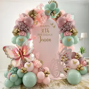 Spring Butterfly Balloon Arch Kit,137Pcs Pastel  Green  Balloon Garland with  Stickers,Big Butterfly Foil Balloon for Girls Fairy Birthday Bridal  Shower  Party Decoration