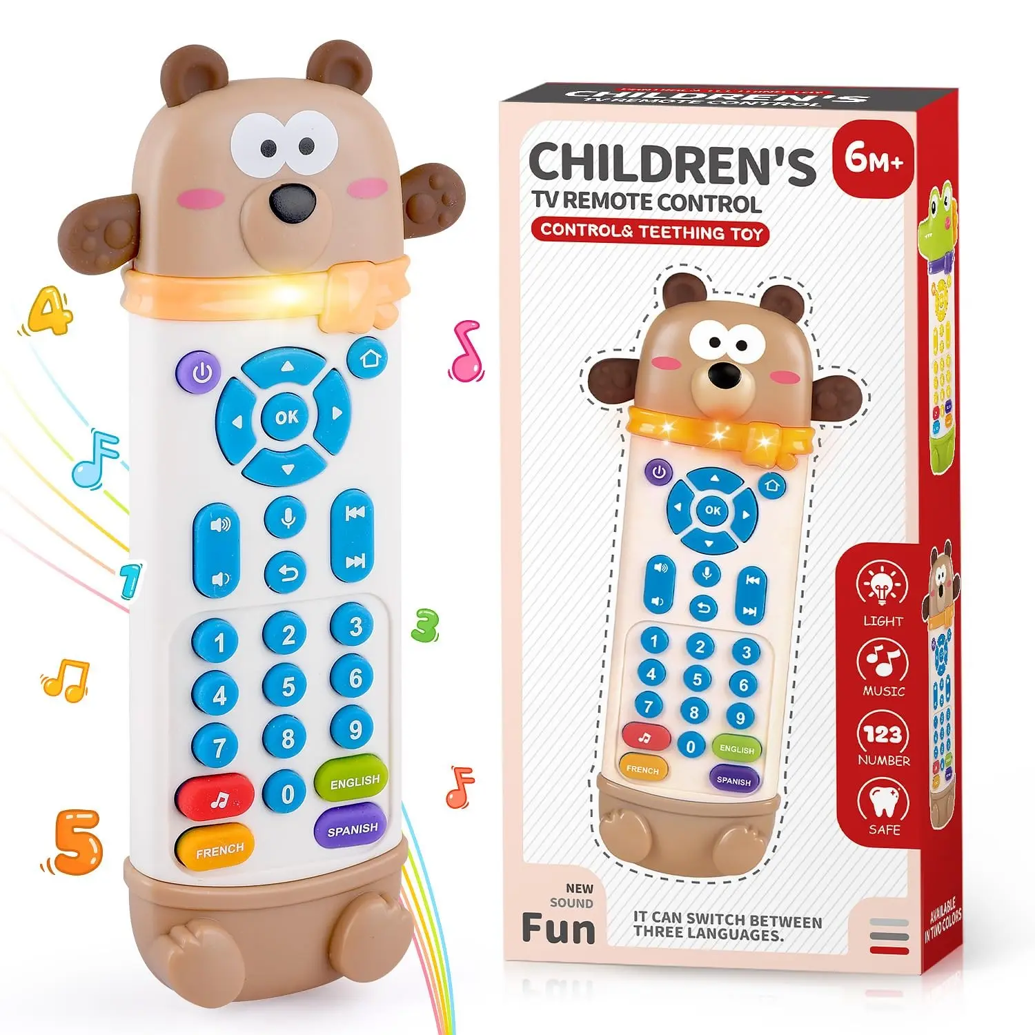 Baby TV Remote Toy with Lights and Sounds, Realistic Play Remote with Multilingual Learning and 3 Languages, Learning Musical Light Up Toy Gift for Boys and Girls