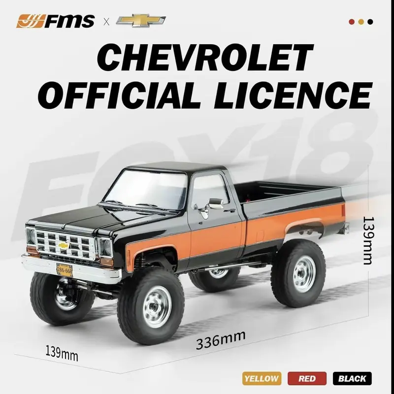 FMS Hobby 1/18 RC Crawler FCX18S Chevy K10 S RTR Remote Controlled Car, 4WD 4-Ch 2.4GHz Transmitter, 8km/h 900mAh Rechargeable, 3-in-1 Receiver/ESC/Light Control, LED Tail Lights, 6 Metal Bars for Strength, Included Cells, Realistic Hobby Toy Vehicle