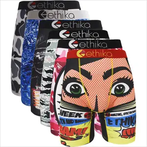 6Pcs/3Pcs  ETHIKA Men's Boxer Briefs - Breathable All-Day Wear, Quick-Dry for Swimming/Cycling/Basketball, Romantic/Graffiti Prints, Plus Size, Sexy Comfort, Ideal Fathers' Day Gift-Great for Active Lifestyles