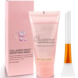 Collagen Night Wrapping Mask : SLEEP, SHED, AND GLOW! Skincare Skin Repair Comfort with Brush, Hydrolyzed Collagen Overnight Peel Off Face Mask for Skin Tightening & Deep Hydration, Anti-Aging Sleeping Mask Reduces Sagging,Fine Lines & Dull Skin,Pink 75g