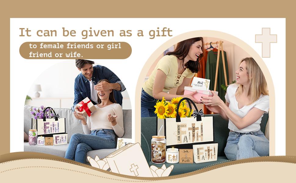 Christian Gifts for Women Easter Faith Religious Gifts with Tote Bag Makeup Bag Candle Cross Necklace Cup Greeting Card for Birthday Church Study Supplies, Gift for Christian Girl Mom Wife, Elegant Easter Gift for Sunday Prayer, Mother's Day Gift