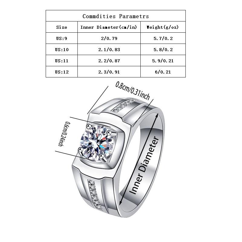 925 Sterling Silver Inset Shiny Synthetic Zircon Ring for Men and Women, 7 Grams, High-Grade Ring Design