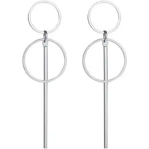 Geometric Double Circle Hoop Dangle Earrings Simple 8 Infinity Knot Bar Tassel Drop Earrings for Women