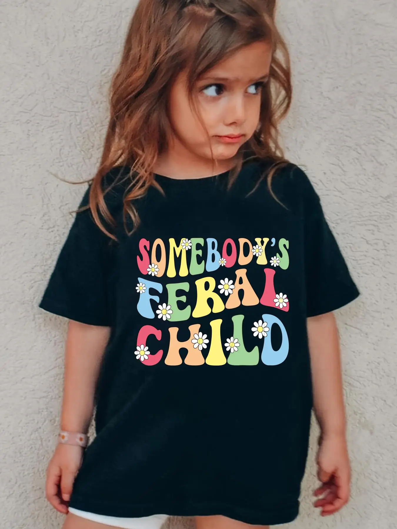 Girl's Letter & Floral Print Round Neck Tee, Casual Graphic Short Sleeve T-shirt for Summer, Kids Clothes for Daily Wear, Girl Clothes, Graphic Fashio