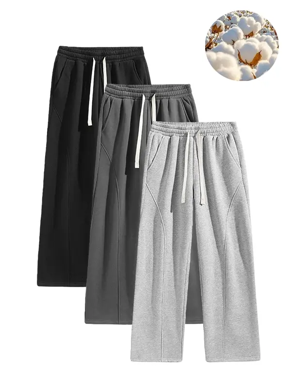 pants men sweatpants Men's Solid Thermal Lined Drawstring Oversize WaistPants,Casual Comfy Loose Fitting Trousers for Fall &Winter, Men's Bottoms for Daily Wear, Relaxed Fit, fleece sweatpants，school season