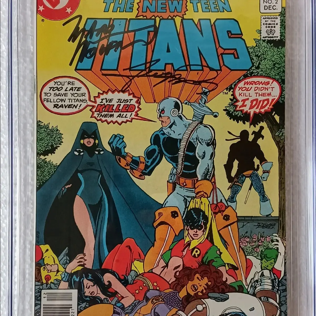 New Teen Titans #2 Newsstand Edition ~ CGC 9.6 White Pages, Signed Marv Wolfman & George Perez with Retired Label!! 1st Appearance of Deathstroke the Terminator & Trigon!!