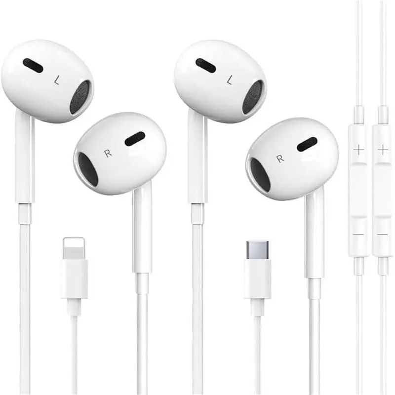 iPhone Lightning Port Headphones with Built-in Microphone, Volume Control, Audio Functionality - White, Versatile for Daily Use