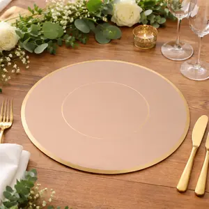 50 Pack Round Disposable Table Placemats 13" Dusty Rose with Gold Rim – Cardboard Charger Plates for Catering & Special Events, 128 GSM
