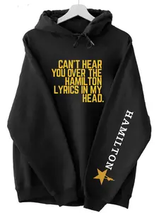 Women's Hamilton Golden Star Crewneck Hoodie - Retro Broadway Musical Character Silhouette Graphic, Nostalgic Theater Aesthetic for Musical Lovers, Concert Events, Theater Trips, Edgy Streetwear, Lazy Day Outfits, Womenswear