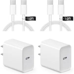 For iPhone Charger,2 Pack 20W USB C Wall Charger Block With 10Ft Type C to C Cable Compatible with iPhone 16/16 Pro/16 Pro Max/iPhone 15, iPad Pro, Air 5/4, iPad 10/Mini 6
