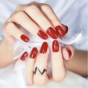 IMABC Medium Oval Glossy Press On False Nails Bright Blood Red Fake Nails Fingersnails Salon Manicure Faux Ongles For Women Girls Daily Reusable Nails