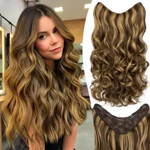 Clip In Hair Extensions 20 Inch with U-Shape Lace & 5 Clips,Long Wave Curly Heat Resistant Full Shine Synthetic Hairpieces for Women(Balayage Chocolate Brown to Caramel Blonde)