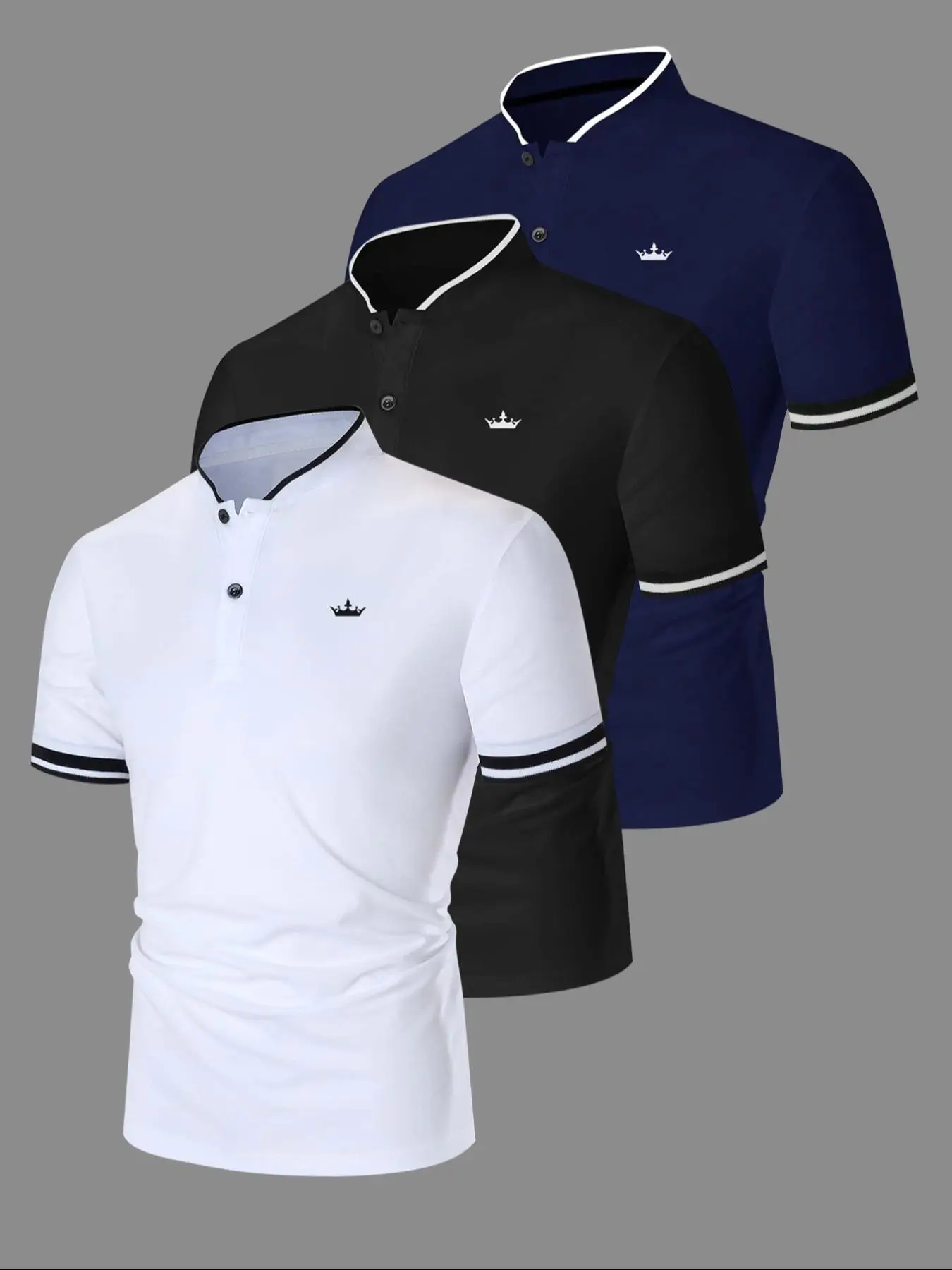 Men's Regular Fit Contrast Trim Polo Shirt, Casual Short Sleeve Half Zip Top for Summer, Fashion Men's Clothes for Daily Wear, Gamis