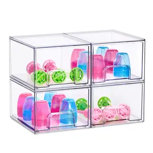 Sorbus Stackable Acrylic Storage Drawers Clear Plastic Organizer Bins for Baby Bottles Makeup Bathroom Vanity Kitchen Countertop Organization Pull-Out Drawer Design for Cabinets Pantry