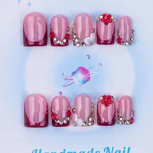Nailssbysheccid，10pcs press-on nails, square shape, 100% handmade, simple style, combined with French style, 3D, suitable for family dinners, dates, weddings, it is the best gift for girls! Comes with jelly glue, crystal sticks and twisting rods.