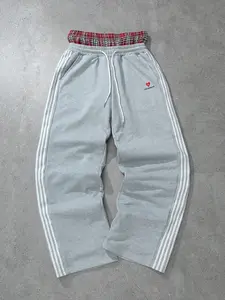 Men's Baggy Sweatpants High Waisted with Plaid Waistband, Trendy Wide Leg Lounge Pants, Casual Streetwear Joggers with Side Stripes, Athleisure Style