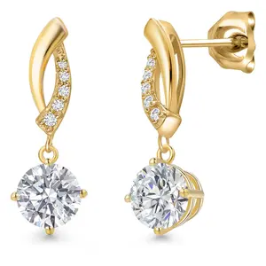 Gem Stone King 10K Yellow Gold 6MM Round Gemstone Birthstone and White Lab Grown Diamond Infinity Dangle Earrings For Women | Gold Earrings For Women