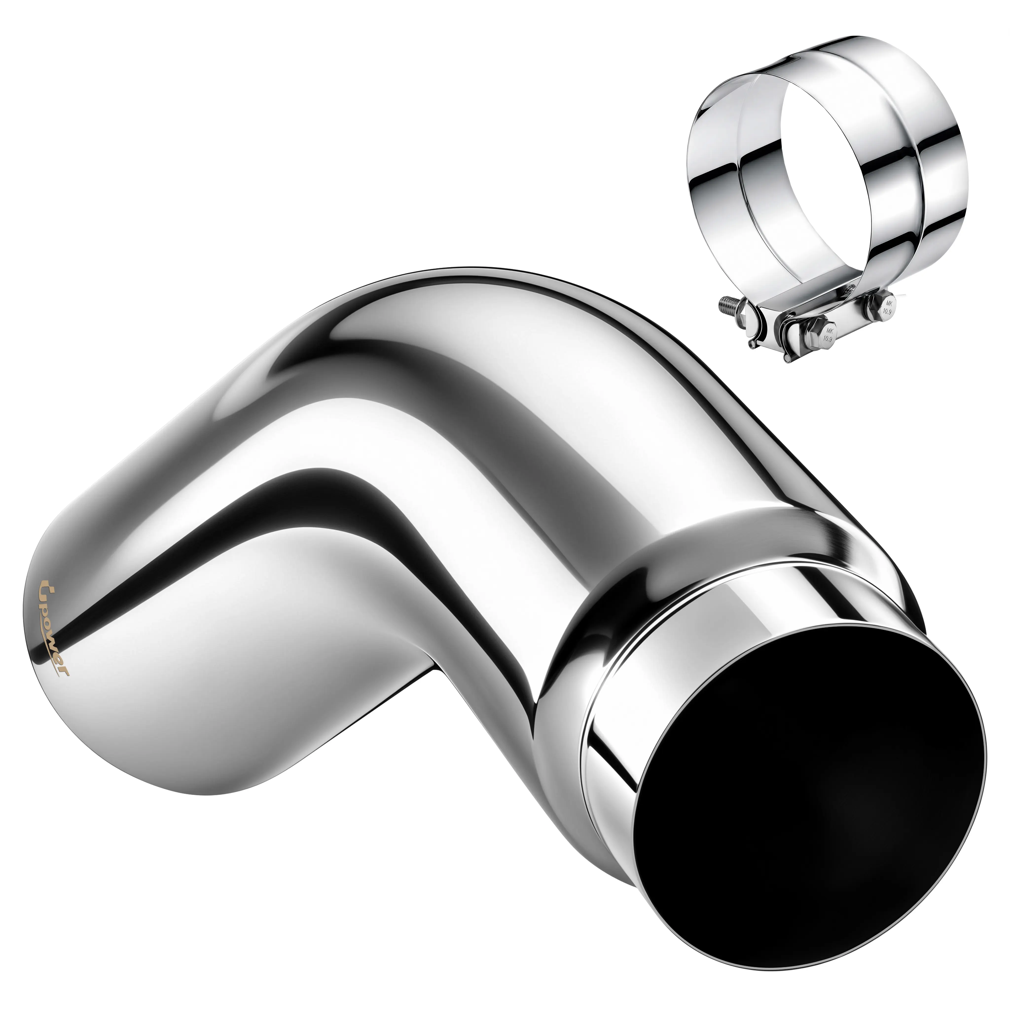 Upower 4/5 Inch Exhaust Tip  5/6" Outlet 23" Overall Length Polished with Clamp