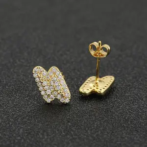 14K Gold Plated Earrings for Men,Cubic Zirconia Delicate Personalized Lightning shaped Hypoallergenic Earrings Jewelry Gifts
