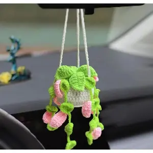 2026 NEW 1PC Boho Crochet Hanging Plant Car Mirror Hanger Basket Car Interior Accessories TikTokShop