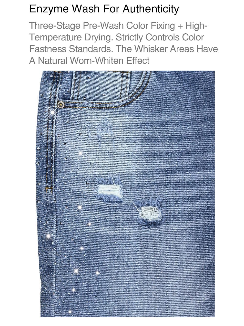 Lux Lee Spring Rhinestone Baggy Straight Jeans - High-Waisted, Slimming & All-Match, Distressed & Washed Denim, Sparkling Side Rhinestones, Loose Fit, Casual Streetwear, All-Match Trendy Y2K Pants for Women