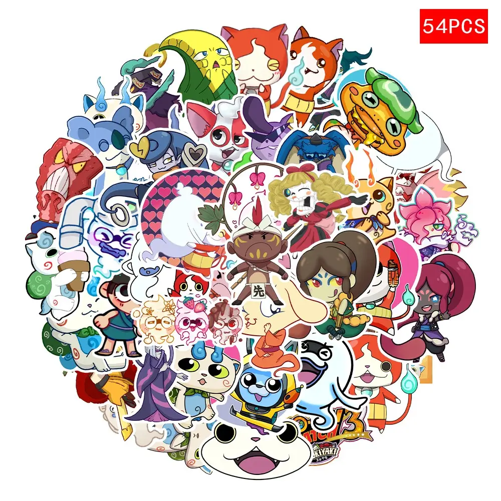 54 Pieces Yokai Watch Theme Graffiti Waterproof Stickers, Car Cup Luggage Phone Laptop Decals, Fun and Durable Decorative Stickers
