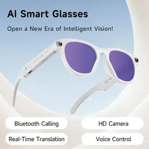 M88-S -AI Smart Glasses with Bluetooth Calling Real-Time Language Translation Open Ear Music HD Camera Voice Control Features-Versatile Black Frame Clear Lenses Glasses, Includes Smoke and Purple Interchangeable Lenses