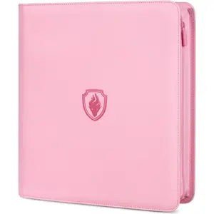 Premium Zip Card Binder 12 Pocket, Fabmaker 912 Pockets Trading Card Binder, PU Zipper Card Collection Album, Sturdy Side-Loading Card Book Holder for MTG, TCG, Game Cards, Sports Cards, Pink