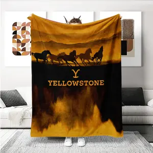Vintage Yellowstone Pattern Flannel Blanket, Gift Blanket for Family Friends, Nap Blanket, Couch Blanket, Camping Travel Multi-Purpose Blanket, Flannel Throw Blanket