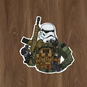 CharacterTactical Sticker – Soldier with Rifle, Military Cosplay Decal, Sci-Fi Tactical Vinyl