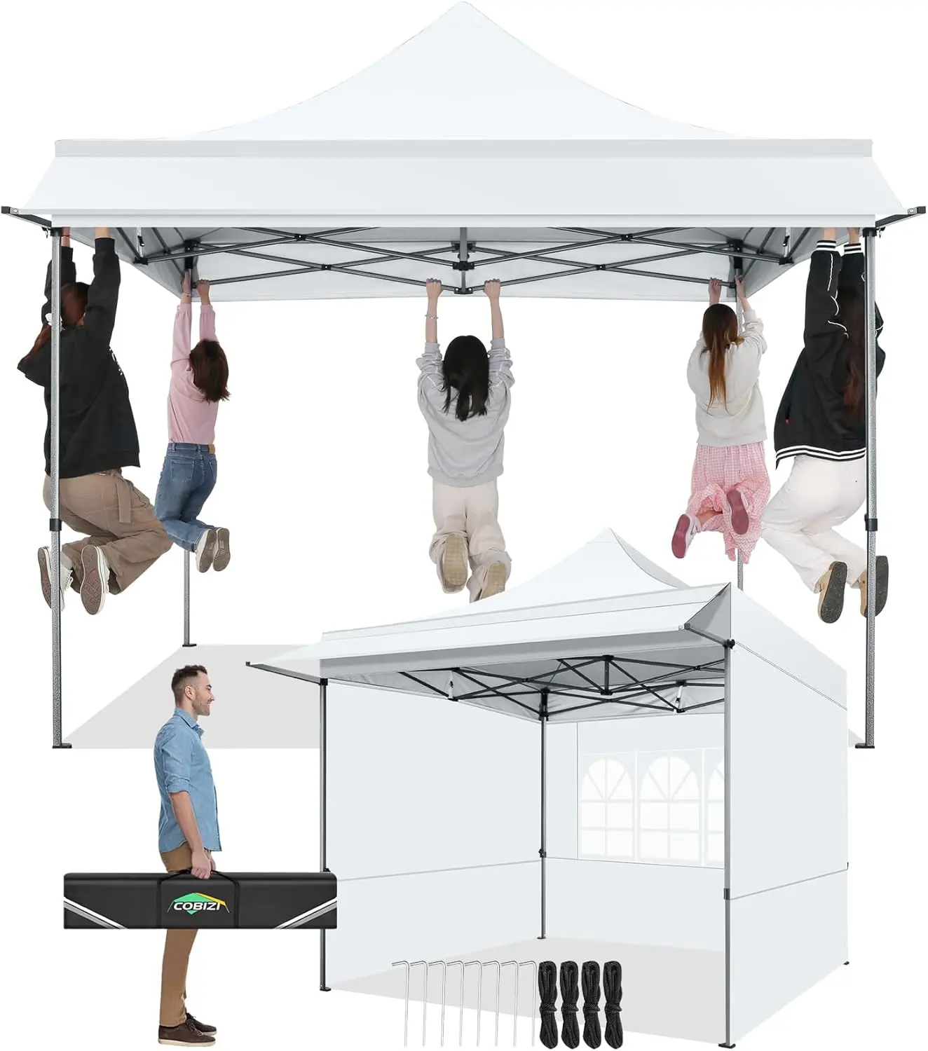 COBIZI 10x10 Pop Up Canopy Tent with Awning,Heavy Duty Canopy UPF 50+, Wind Waterproof Commercial Outdoor Street Vendors Party Tents