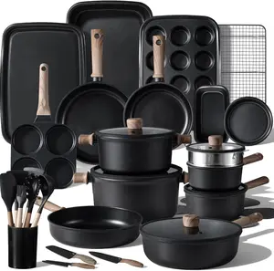 44pcs Nonstick Pots and Pans Set, Induction Cookware Set Kitchen Cooking Sets, Non Stick w/Frying Pan, Black