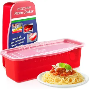 Microwave Pasta Pot with Strainer Lid & Measuring Cup Clip Quickly Cook 1-4 Servings-No Mess, Sticking or Waiting For Boil, Pasta Cooker in Microwave for Dorm Kitchen Office College Essential