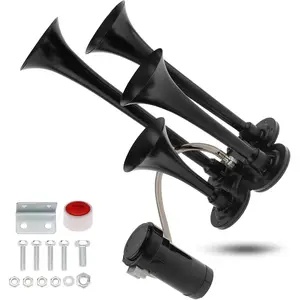 Train Horns Kit, 4 Trumpet Air Horn Kit, 12V 185db Super Loud Train Horns for Pickup Trucks, Four Trumpet Air Horn with Compressor