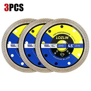 LOZLIN 3PCS 4.5" Mesh Turbo Diamond Cutting Disc - Grinding & Cutting Saw Blade for Tile, Ceramic, Marble - Angle Grinder Tools